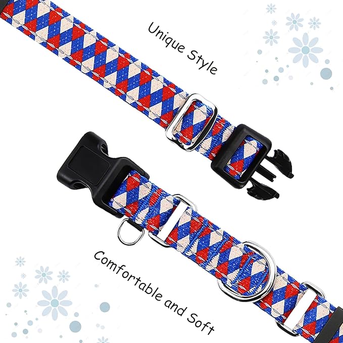 Reflective Martingale Dog Collar with Buckle Soft Nylon Geometric Patterns Pet Collars for Large Dogs (Argyle, L)
