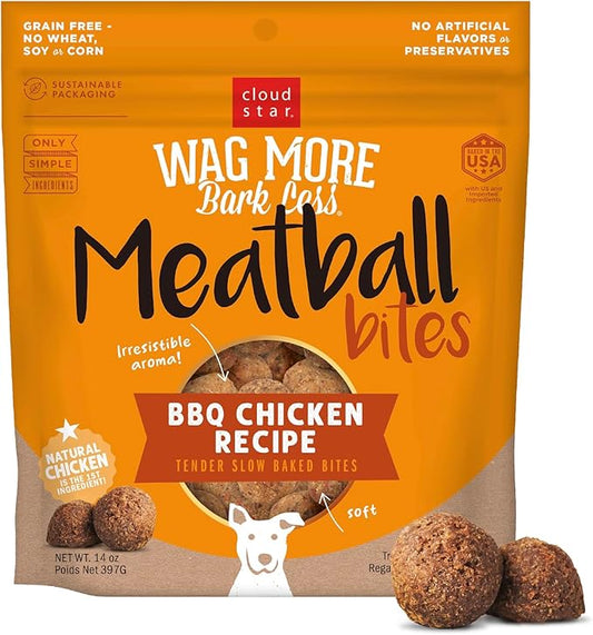 Cloud Star Wag More Bark Less Grain Free Meatball Bites, BBQ Chicken Recipe, 14 oz.