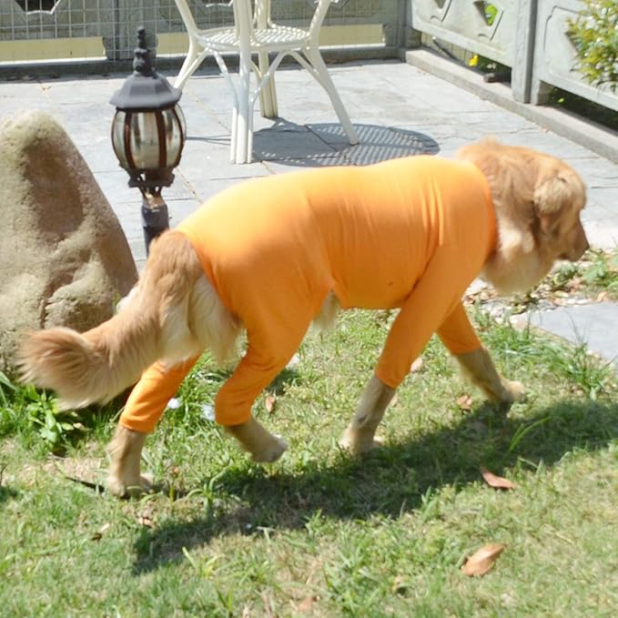 Lovelonglong Four Feet Dog Lightweight Pajamas, Pure Cotton Dog Jumpsuits 4 Legs Dog Onesies T-Shirt Stylish PJS Puppy Costume for Large Medium Small Dogs Orange XXXXL