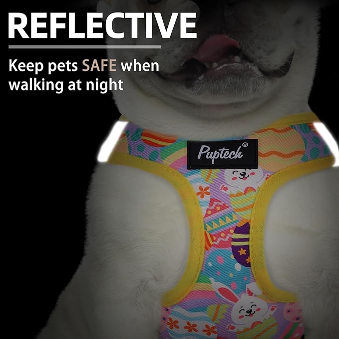 PUPTECK Dog Harness and Leash Set for Small Medium Dogs No Pull Step-in Soft Mesh Puppy Cat Vest Harnesses Reflective at Night, Easter Light Yellow, M