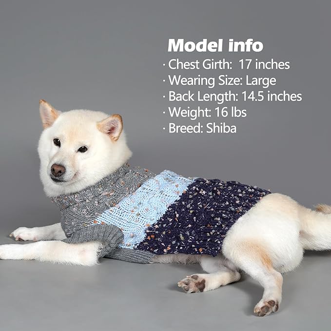 KYEESE Color Block Sweater With Fuzzy Thread Knitted Turtleneck Knitwear With Dots in Variety of Colors for Medium Dogs Fall Winter Clothes, Navyblue, XXL