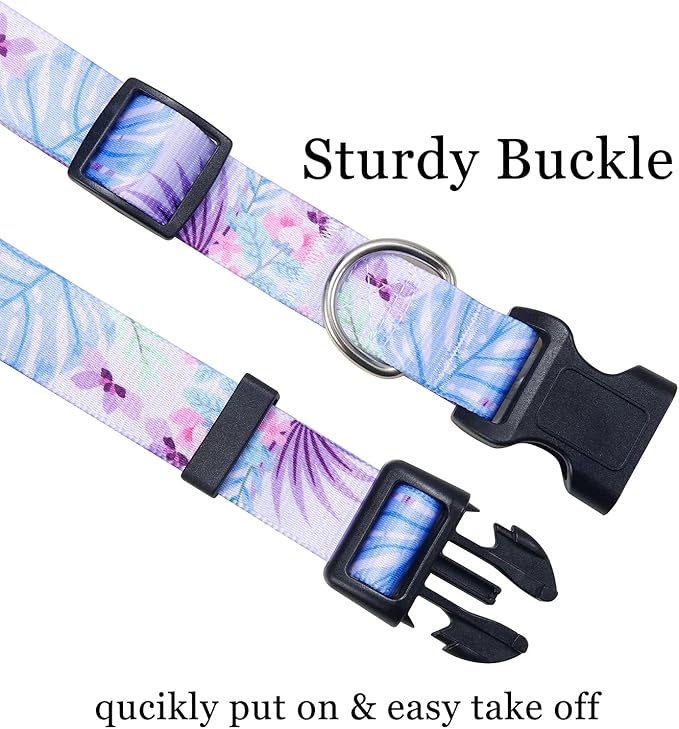 Dog Collar with Bohemia Floral Tribal Geometric Patterns - Soft Ethnic Style Collar Adjustable for Small Medium Large Dogs (Purple Flower,XS)