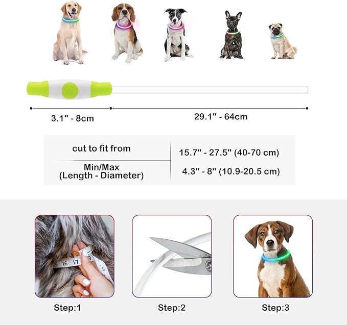 Light Up Dog Collars, Multi-Color USB Rechargeable Dlitk LED Dog Collar 1 Count, TPU Cuttable Size Glow Collar for Dogs, Dog Collar Light, Please Do Not Use Fast Charging (Green+Blue)