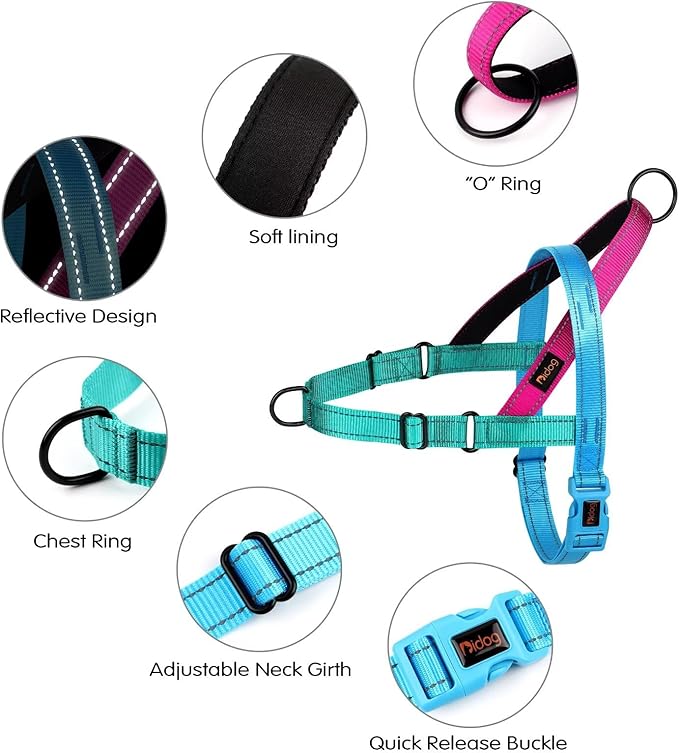 Didog No Pull Dog Harness with Soft Padded Handle, Quick Fit & Lightweight Adjustable Vest Harness, Easy for Training Walking for Small & Medium and Large Dogs(Blue,L)