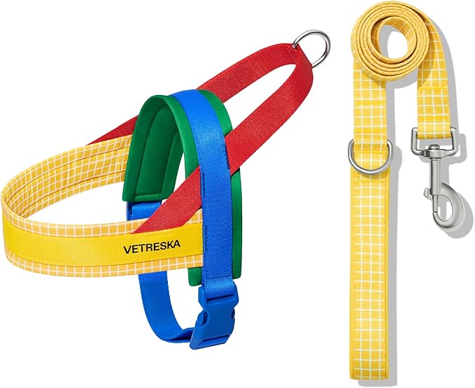 VETRESKA MoMA Dog Harness and Leash Set, Easy Walk Dog Harness for Large Dogs, No Pull Puppy Harness for Walking and Training, Adjustable, Take Control & Anti-Twist Pet Lead Combo(Yellow, L)