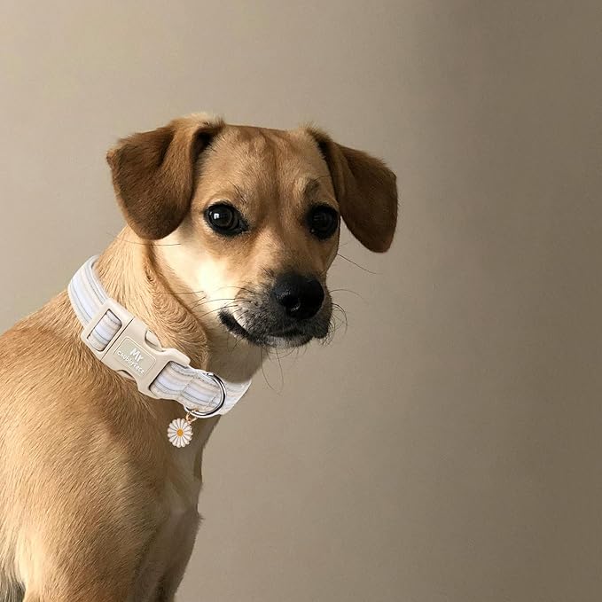 Cotton Dog Collar, Cute Brown Summer Puppy Collar with Plastic Buckle, Adjustable Soft Natural Fabric Pet Collar for Small Medium Large Dogs