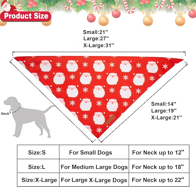 ADOGGYGO Christmas Dog Bandanas 2 Pack, Santa Deer Pattern Pet Xmas Scarf Bib, Premium Durable Fabric, Pet Christmas Bandanas for Large and Extra Large Dogs (X-Large)
