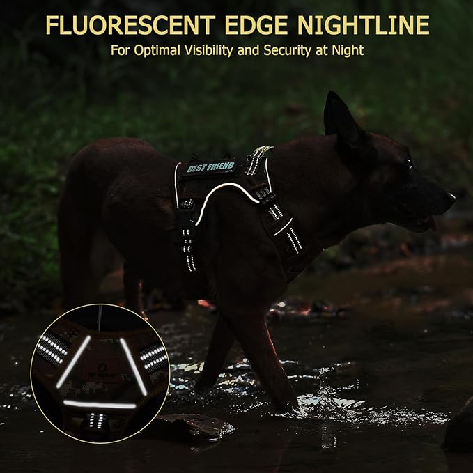 PET MARVEL Tactical Dog Harness for Medium Size, No Pull Military Dog Vest with Easy Control Handle, Molle Hoop & Loop, Adjustable Reflective Reinforced Stich for Walking Training, Camouflage