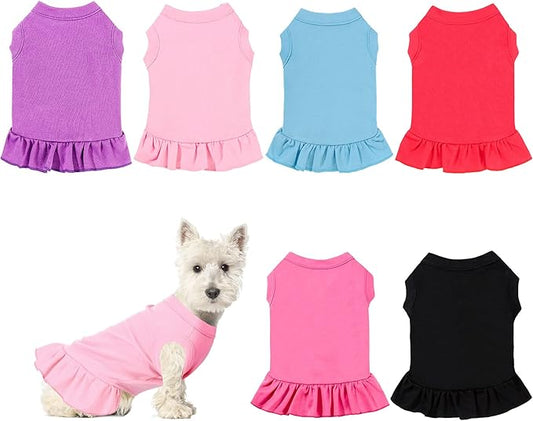 Weewooday 6 Pieces Dog Dresses Shirt Skirt Dog Sleeveless Dress Breathable Pet Shirts with Ruffles Pet Sundress Outfits for and Cats(S Size)