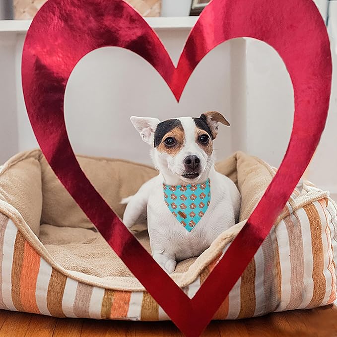 Unique Style Paws Dog Valentine's Bandanas 2Pcs Washable Cotton Triangle Love Heart Dog Scarfs for Small Medium Large Dogs and Cats