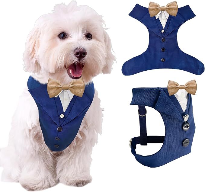 Dog Tuxedo for Wedding Outfit, Dog Suit and Tie Costumes for Birthday, Halloween, Cosplay, Christmas Party, Pet Formal Wear with Bowtie, Tux for Small Dogs, Chihuahua, Bichon, Maltese, Cats