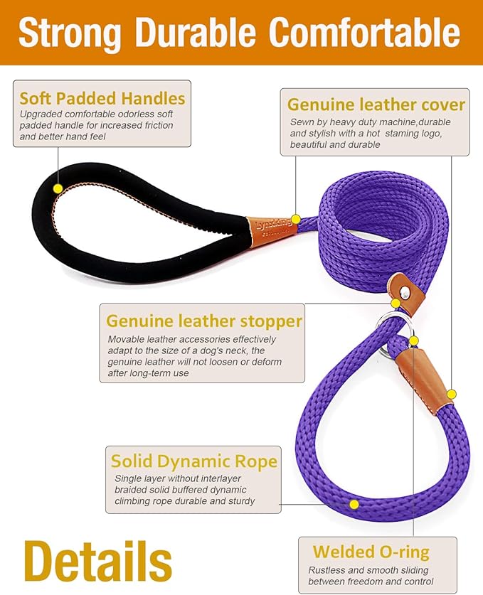 lynxking 8 FT Dog Leash Slip Lead 2 Pack Strong Heavy Duty Braided Dog Training Leash No Pull Training Lead Leashes for Medium Large and Small Dogs