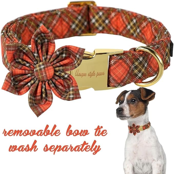 Unique Style Paws Cotton Dog Collar with Bow Halloween Pumpkin Plaid Dog Collar with Bow Tie for Small Medium Large Dogs Pets Gifts