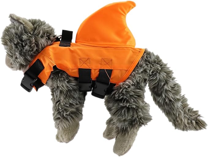 GabeFish Shark Life Jacket for Dogs, Cats, Cute Puppy Float, Orange, Size XS