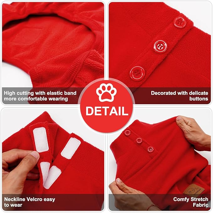 cyeollo Dog Pajamas Fleece Dog Pjs Thermal Dog Onesie Stretchy Jumpsuits Doggie Warm Coat Outfits for Pet Cat Apparel Color Red