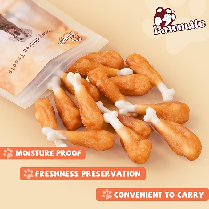 Dog Treats, Chicken Wrapped Calcium Bone Rawhide-Free Grain-Free Training Treats for Dogs Teeth Cleanning Breath Fresh Dog Chewy Snacks for Medium Large Dogs 10.58 oz or 18-19 pcs