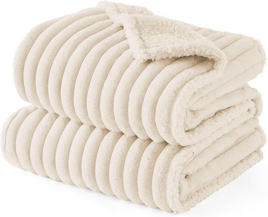Bedsure Waterproof Dog Blankets for Large Dogs - Soft Pet Cat Blanket Corduroy Fleece for Couch Bed Protector Washable, Cozy Calming Reversible Furniture Protection for Puppy,50"x60", Cream