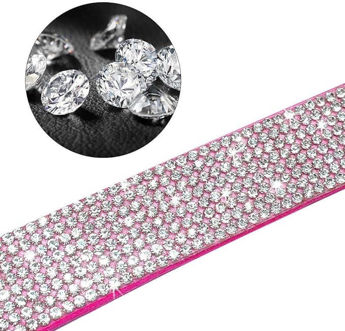 Rhinestone Dog Collar, Cute Dazzling Sparkling Soft Suede Leather Dog Cat Rhinestone Collar Crystal Diamond Pet Dog Puppy Collar(Hot Pink,M fit Neck 32-38 cm)