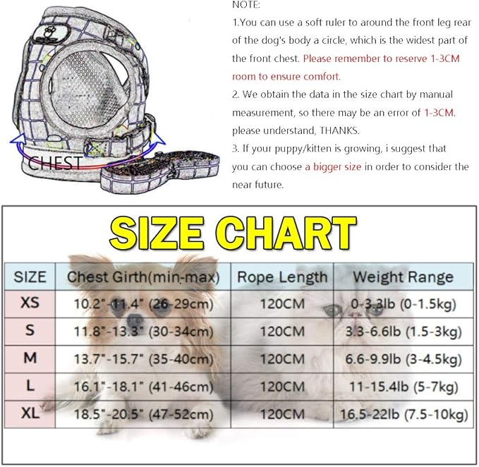 FEimaX Soft Mesh Dog Harness and Leash Set for Walking, No Pull Adjustable Reflective Puppy Step-in Vest Harness for Puppy Small Medium Dogs & Cats (L (Chest 16.1-18.1''/41-46CM), Plaid Grey)