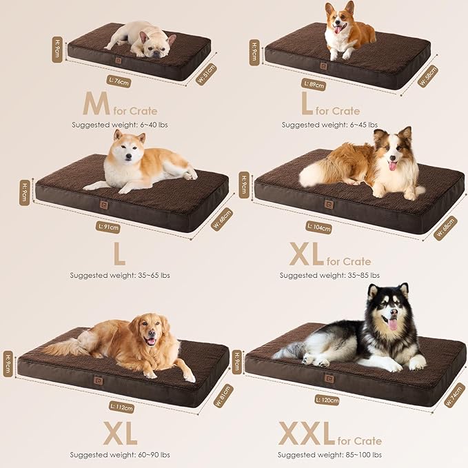 EHEYCIGA Orthopedic Medium Dog Beds for Small Dogs with Removable Washable Cover for Crate, Brown, 30x20