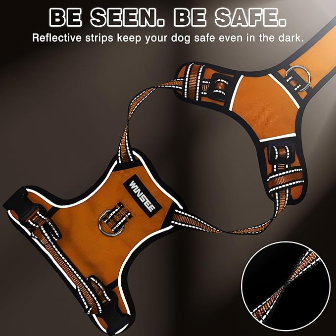 WINSEE Dog Harness No Pull, Adjustable Pet Vest with Front/Back Leash Clips, Reflective Soft Padded Dog Harness for Large Dogs, Easy Control Handle for Walking