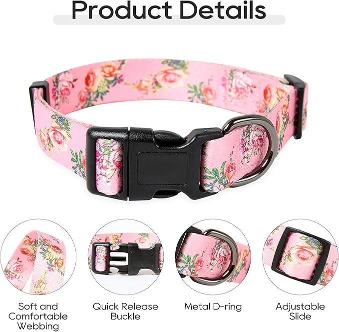 Timos Dog Collar, Adjustable Soft Dog Collar for Small Medium Large Dogs, Patterned Puppy Collars with Quick Release Buckle for Boy and Girl Female Dogs,S Length 9.84''-14.96'