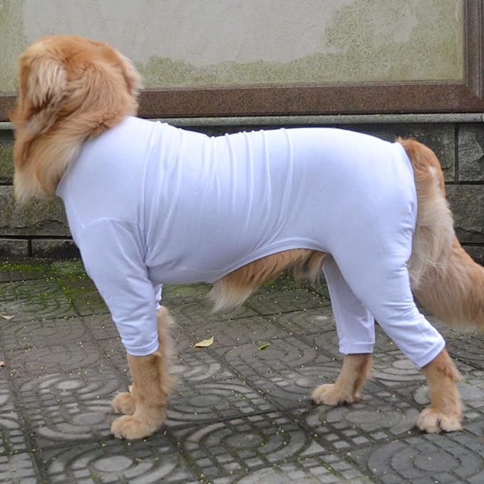 Lovelonglong Four Feet Dog Lightweight Pajamas, Pure Cotton Dog Jumpsuits 4 Legs Dog Onesies T-Shirt Stylish PJS Puppy Costume for Large Medium Small Dogs White XXXL