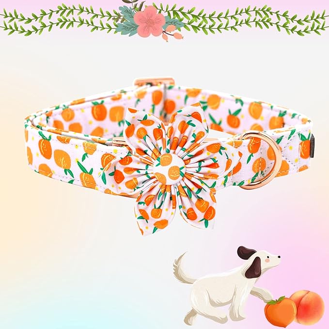 Elegant little tail Dog Collar, Dog Collar with Flower, Peach Cute Pink Pet Collar Flower Dog Collars Adjustable Dog Collar for Large Dogs