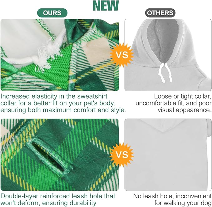 BEAUTYZOO Plaid Dog Hoodie - Soft & Warm British Style Sweater with Leash Hole, Perfect for Small to Large Dogs, Cold Weather Coat for Puppy Girls & Boys