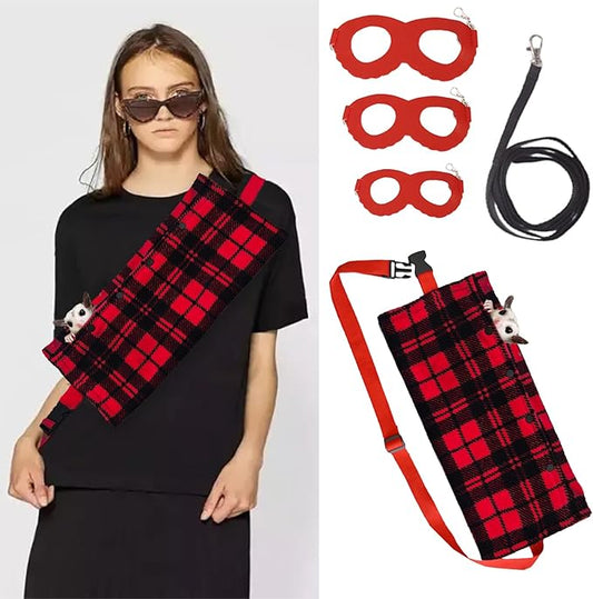 MANON ROSA Sugar Glider Pouch - Small Animal Carrier Bag with Harness Set for Bonding Sling for Reptile Pets Bearded Dragons Lizards Backpack Accessories for Outdoor Travel Walking Resting Red