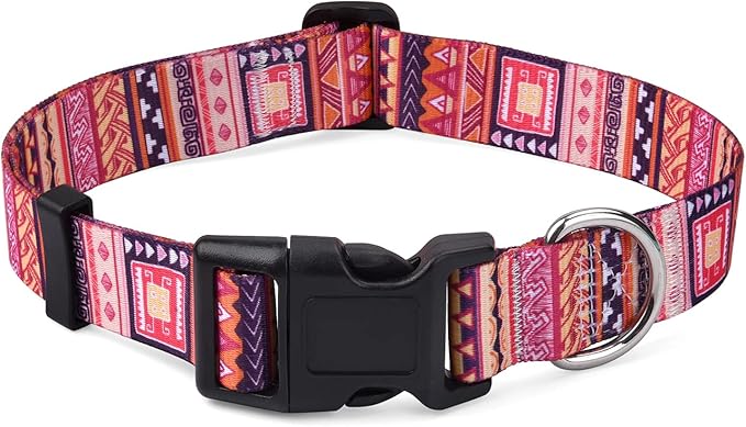 Dog Collar with Bohemia Floral Tribal Geometric Patterns - Soft Ethnic Style Collar Adjustable for Small Medium Large Dogs(Orange Geometry,S)