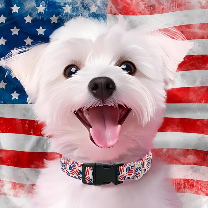 Tunkoo American Flag Dog Collar, Cute Adjustable Heart Collar for Boy and Girl Dogs Strong Plastic Buckle - for Small Medium Large Pets, M