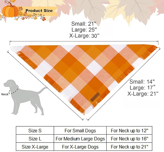 ADOGGYGO Fall Dog Bandanas, Halloween Thanksgiving Pet Bandana, Multiple Sizes Offered, Orange Plaid Fall Holiday Bandana for Extra Large Dogs Pets (X-Large)