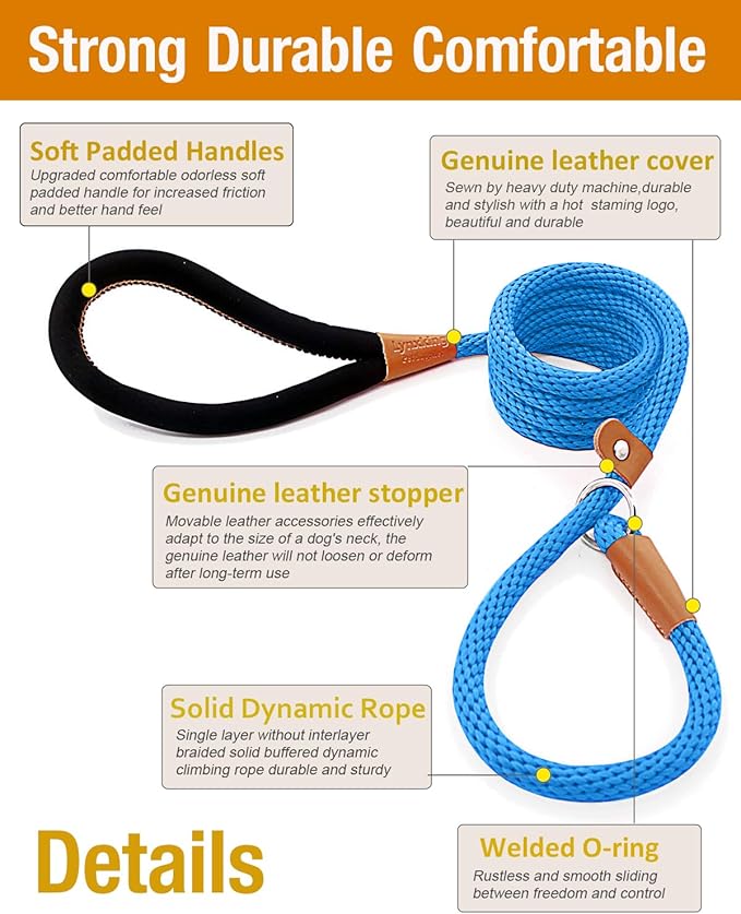 lynxking Slip Lead Dog Leash, 8 FT x 1/2" Heavy Duty Dog Loop Leashes, Comfortable Strong Rope Slip Leash for Dogs