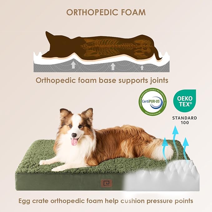 EHEYCIGA Orthopedic XL Dog Beds for Extra Large Dogs with Removable Washable Cover for Crate, Dark Green, 41x27