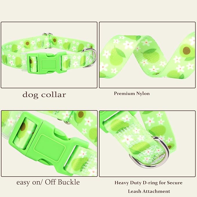 Dog Collar - Cute Green Avocado Design, Soft Nylon Adjustable Quick-Release Buckle, Durable Pet Collar for Boy and Girl Small Dogs (s)