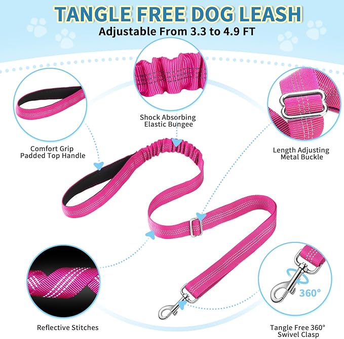 SlowTon No Pull Small Dog Harness and Leash Set, Puppy Soft Vest Harness Neck & Chest Adjustable, Reflective Lightweight Harness & Anti-Twist Pet Lead Combo for Small Medium Dogs (Fuchsia, S)