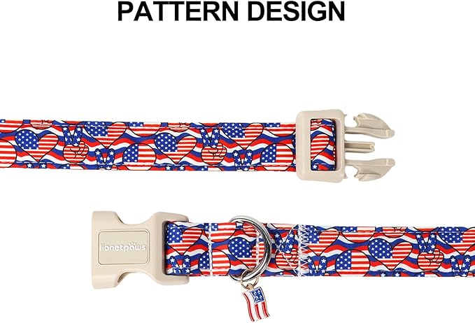 Lionet Paws 4th of July Dog Collar- Cute America Flag Pattern Dog Collars with Plastic Buckle and Flag Pendant, Light Adjustable Dog Collars for Small Medium Dogs