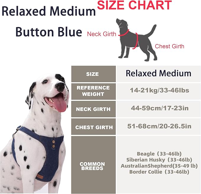 Dog Harness, No Pull Dogs Harness and Multi-Function Leash Set for Medium Dogs Easy Walk Everyday Adjustable Soft Dog Vest Harness Fashionable Dog Accessories Blue-Button-Relaxed Medium