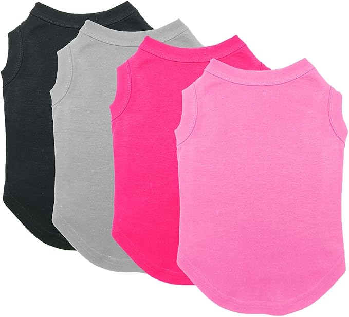 Chol&Vivi Dog T-Shirt Clothes, 4pcs Blank Dog Shirt Cotton Clothes Sleeveless Fit for Small to Extra Large Size, Pet Tank Top for All Breeds, Soft and Breathable, Black/Grey/Pink/Rose Red, Small