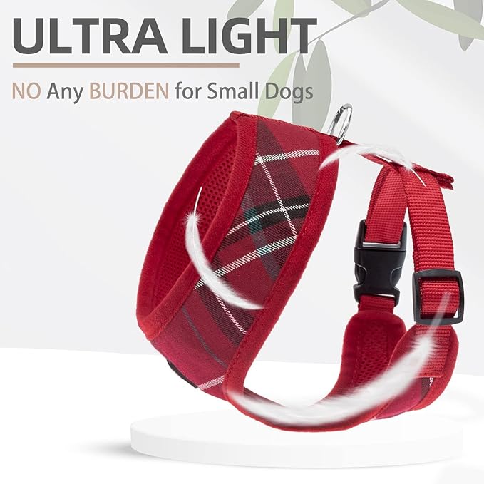 PUPTECK Soft Mesh Dog Harness and Leash Set Pet Puppy Cat Comfort Padded Vest No Pull Harnesses, Red, S