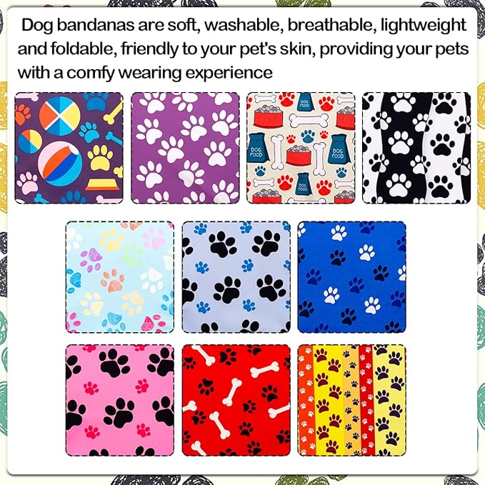100PCS Small Dogs Bandanas Bulk Pet Summer Bandanas Paw Bone Pack Cat Kerchief Washable Triangle Bibs Head Scarves Scarfs Random Patterns for Boys and Girls Medium Puppies Grooming Accessories
