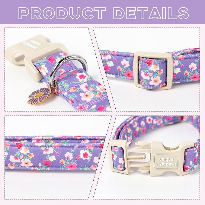 Unique style paws Dog Collar Plastic Buckle with Pendant Blue Colorful Flowers Puppy Collars for Small Medium Large Boys Girls Dogs
