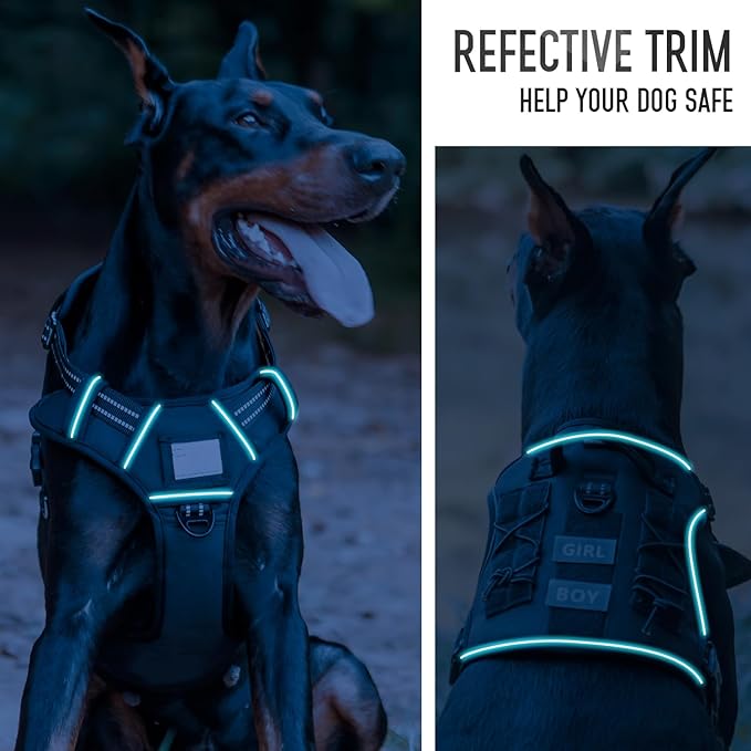 Tactical Dog Harness for Medium Large Dogs, Black Dog Harness with ID Card, Reflective Hiking Harness for Training Easy Control Dog Vest with Handle Black