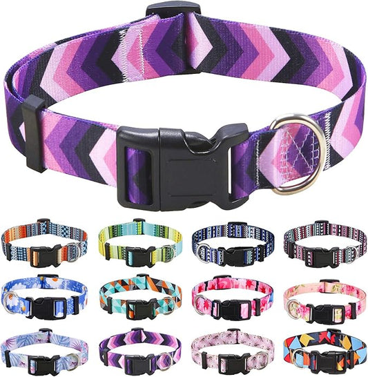 Dog Collar Set with Bohemia Floral Tribal Geometric Patterns - Soft Ethnic Style Collar Adjustable for Small Medium Large Dogs(Purple Arrow,XS)