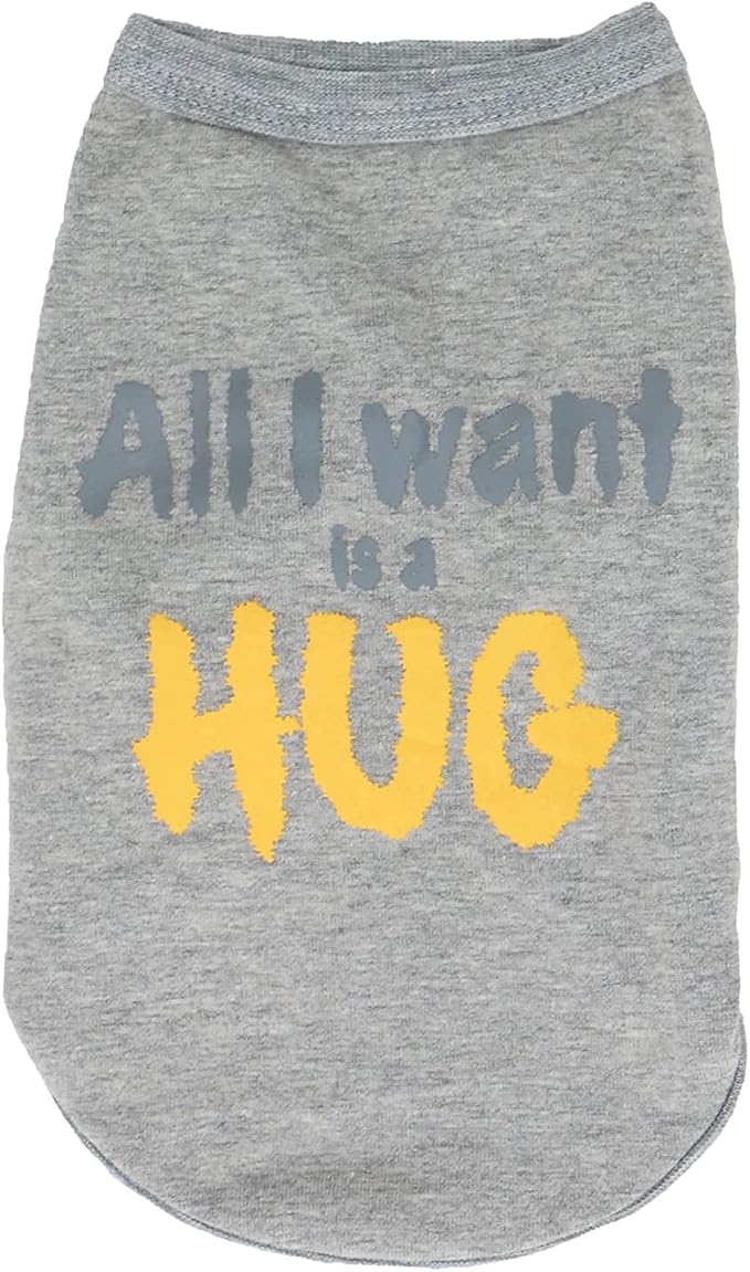 LOPHIPETS Dog All I Want is A Hug Letter Print Shirts for Small Dog Bichon Clothes Tee-Grey/XL