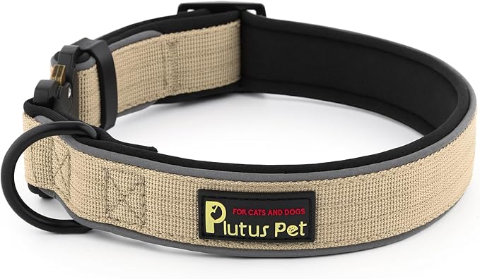 Plutus Pet Tactical Dog Collar, Reflective, Adjustable Heavy Duty Dog Collar, Soft Padded and Comfortable, for Small Medium and Large Dogs (Beige, M)