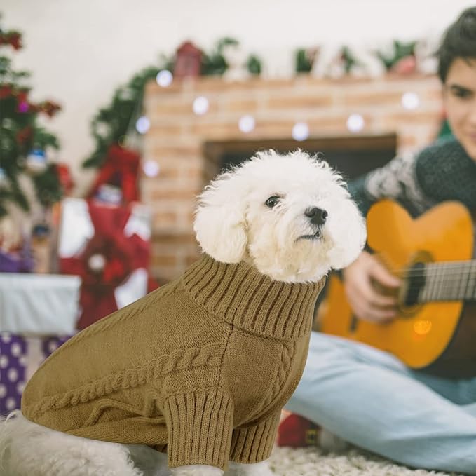 Queenmore Large Dog Sweater for Pitbull & Labrador, XXL Warm Knitted Pet Sweatershirt for Boy & Girl Dogs (Brown, 2XL)