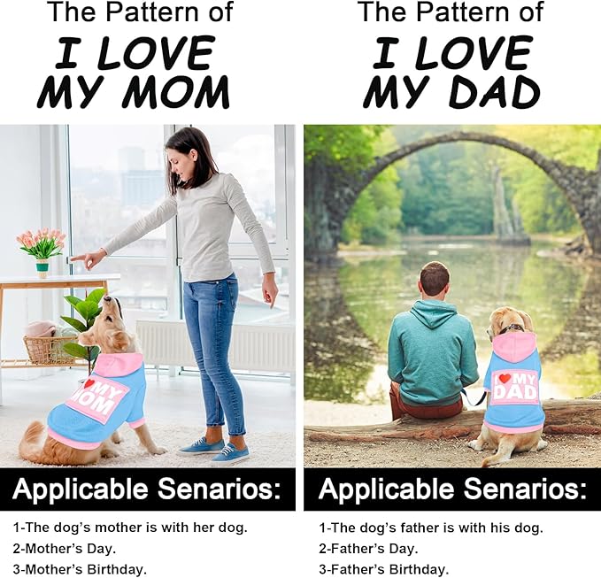 GreenJoy Magic Dog Hoodie with 4 Interchangeable Patterns - Puppy, Cat, Small Medium Large Dog Coat - Cold Weather Hooded Sweatshirt (Blue and Pink (Letter Print A), Large)