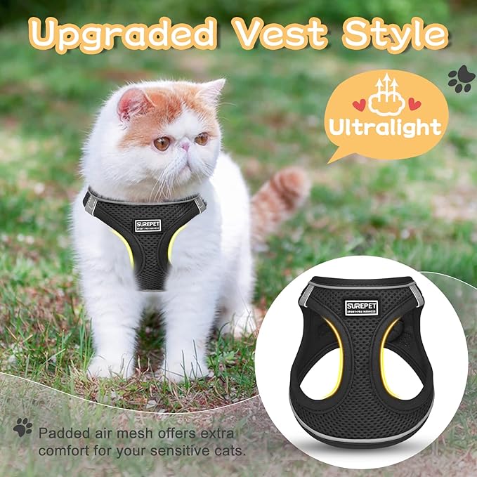 Cat Harness and Leash Escape Proof,Adjustable Soft Mesh Kitten Vest Harness for Walking Reflective Pet Harness for Cat Small Dogs Puppy